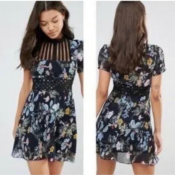 FOXIEDOX / ANTHROPOLOGIE ~ Blue Floral Print “Farfara” Dress ~ Size Medium - Picture 1 of 16